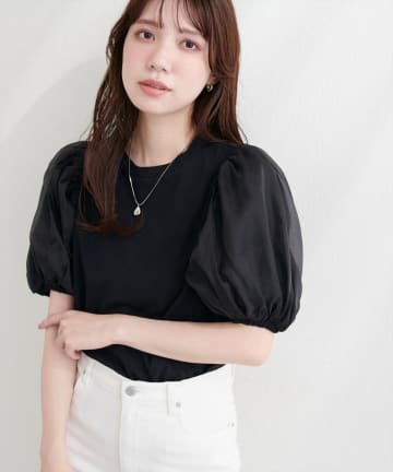 natural couture(ナチュラルクチュール) オーガンジーパフスリーブT