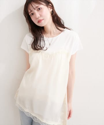 natural couture(ナチュラルクチュール) アシメサテンレースドッキングT