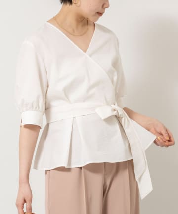 NOLLEY'S(ノーリーズ) ウォッシャブルサッカーベルト付ペプラムブラウス