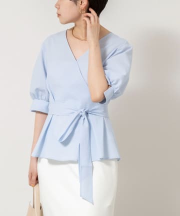 NOLLEY'S(ノーリーズ) ウォッシャブルサッカーベルト付ペプラムブラウス