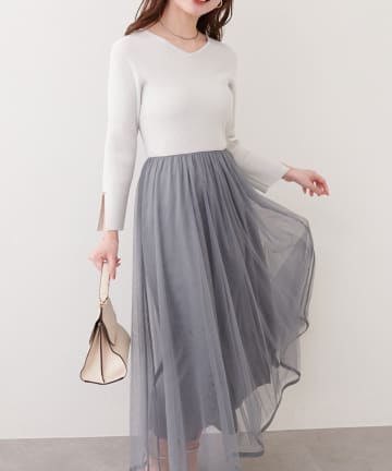 NICE CLAUP / OLIVE des OLIVE OUTLET(ナイスクラップ  / オリーブ デ オリーブ アウトレット) 【natural couture】リボンチャームニットドッキングワンピース