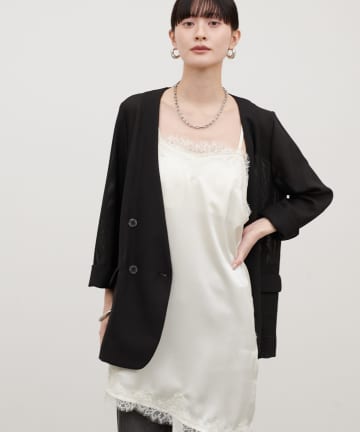 LARUTA(ラルータ) ノーカラーメッシュジャケット