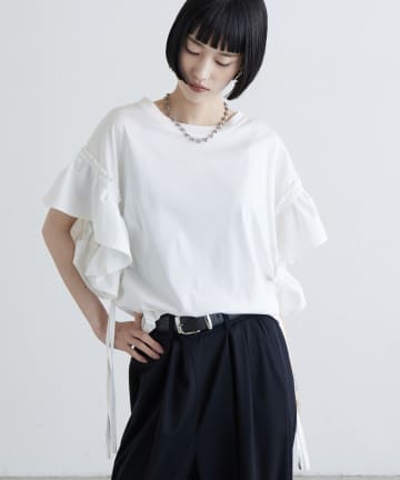 Lui's(ルイス) 袖別布ドロストフリルプルオーバーTシャツ
