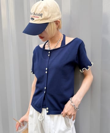 w closet(ダブルクローゼット) 【5色展開】ホルタードッキングレイヤードニットT