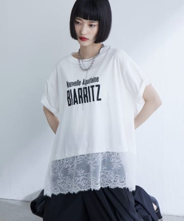 Lui's(ルイス) レース切替プリントロゴTシャツ