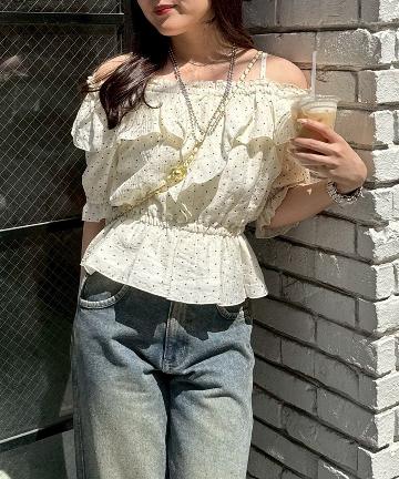 NICE CLAUP / OLIVE des OLIVE OUTLET(ナイスクラップ  / オリーブ デ オリーブ アウトレット) 【ANOTHER BRANCH】BIG衿オフショルブラウス