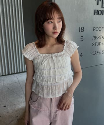 mline(エムライン) [mline]シャーリングフレンチブラウス