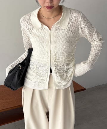 OUTLET(アウトレット) 【CAPRICIEUX LE'MAGE】レースシャーリングホックカーディガン