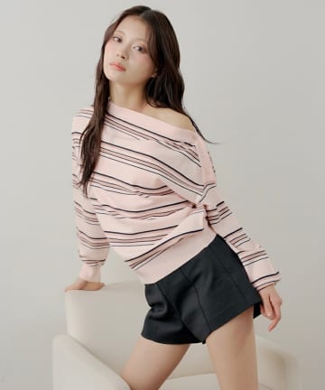 OUTLET(アウトレット) 【Chico】ワンショルボーダーニット