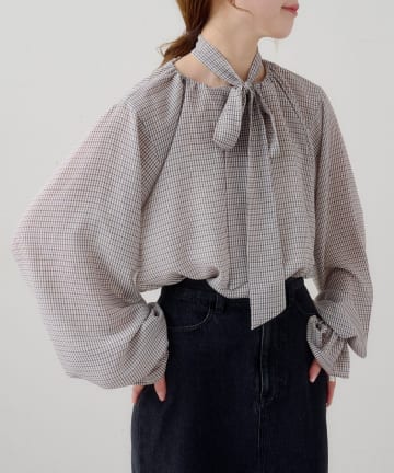 OUTLET(アウトレット) 【Kastane】【2WAY】B シアーチェックボウタイブラウス
