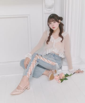 Belle Charme(ベルシャルム) Side Lace-up Flare Denim