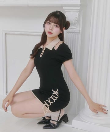 Belle Charme(ベルシャルム) Lace-up Polo Mini Onepiece