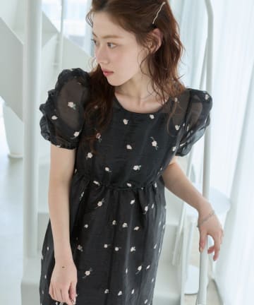 Kastane(カスタネ) 【5.16(土)12:00発売/結婚式/オケージョン/低身長サイズ/2サイズ展開】フラワーオーガンジーワンピース