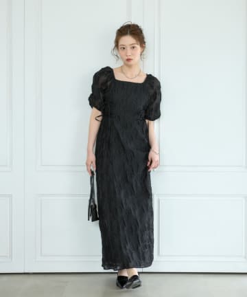 Kastane(カスタネ) 【5.16(土)12:00発売/結婚式/オケージョン/低身長サイズ/2サイズ展開】シアーフラワーリボンワンピース