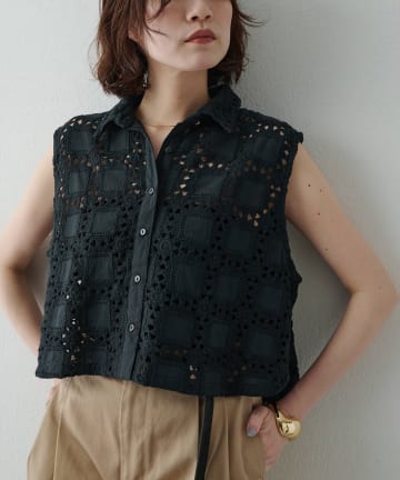 Whim Gazette(ウィム ガゼット) クロシェライクブラウス