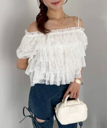 NICE CLAUP / OLIVE des OLIVE OUTLET(ナイスクラップ  / オリーブ デ オリーブ アウトレット) 【one after another】ティアードチュールブラウス