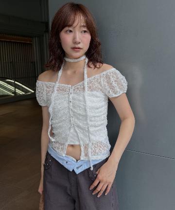 mline(エムライン) [mline]フレンチギャザーレース チョーカートップス