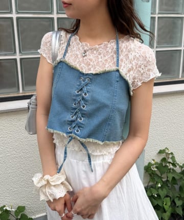w closet(ダブルクローゼット) レースアップデニムビスチェ