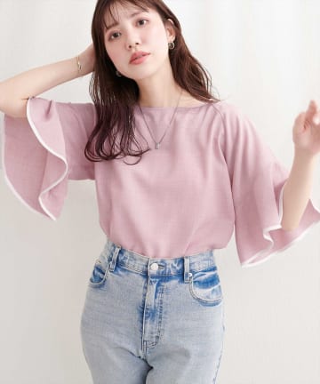 natural couture(ナチュラルクチュール) 麻調合繊ラッフルスリーブブラウス