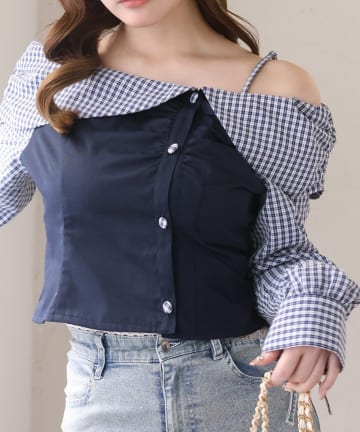 NICE CLAUP / OLIVE des OLIVE OUTLET(ナイスクラップ  / オリーブ デ オリーブ アウトレット) 【one after another】レースアップオフショルブラウス
