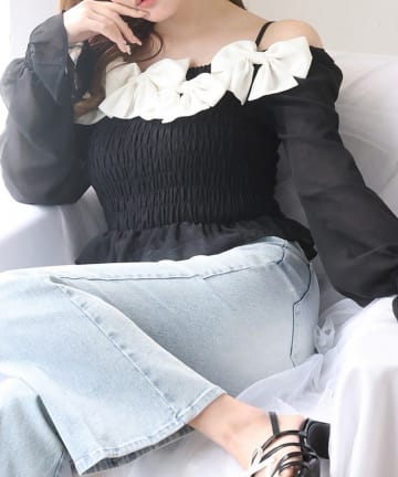 NICE CLAUP / OLIVE des OLIVE OUTLET(ナイスクラップ  / オリーブ デ オリーブ アウトレット) 【one after another】シャーリングブラウス