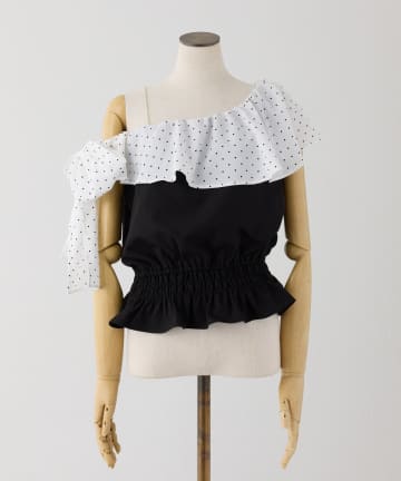 one after another NICE CLAUP(ワンアフターアナザー ナイスクラップ) ワンショルリボンフリルブラウス