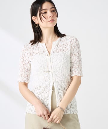 NOLLEY'S(ノーリーズ) ウォッシャブルストレッチレース両前半袖カーデ