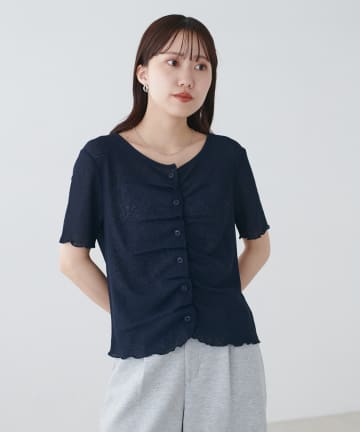 DISCOAT(ディスコート) シアーワッフルフロントギャザーTシャツ