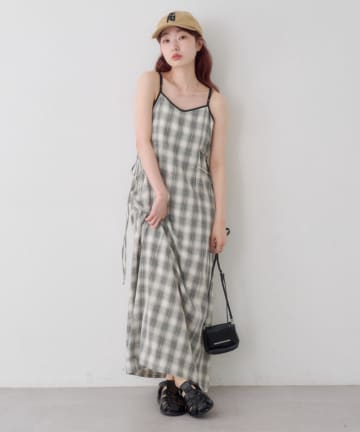 Kastane(カスタネ) 【5.6(水)0:00発売/WEB先行/2サイズ展開/無地&チェック/WEB限定カラー】サイドリボンキャミワンピース