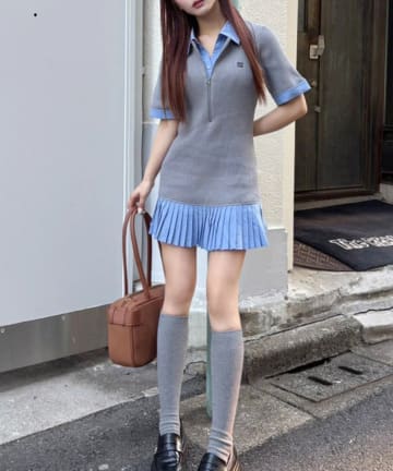 NICE CLAUP / OLIVE des OLIVE OUTLET(ナイスクラップ  / オリーブ デ オリーブ アウトレット) 【one after another】ドッキングプリーツ半袖ワンピ