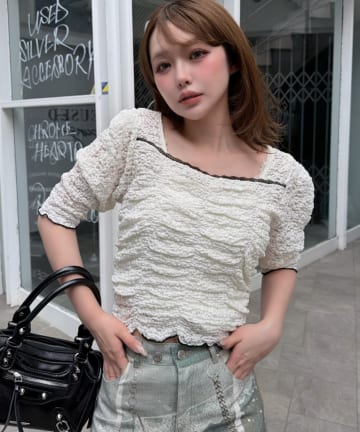 RAY CASSIN(レイカズン) 【無地 / レース】シャーリングパワショルTシャツ