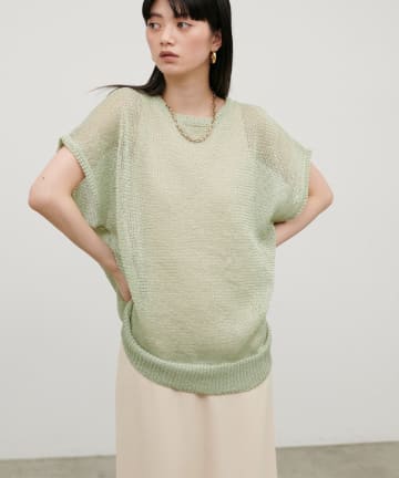 LARUTA(ラルータ) ギマ糸メッシュフレンチスリーブプルオーバー