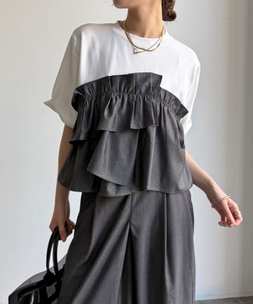 DOUDOU(ドゥドゥ) 【WEB限定/セットアップ可能】フリルビスチェドッキングTEE