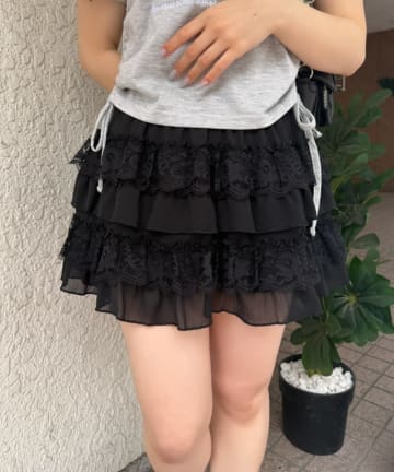 NICE CLAUP / OLIVE des OLIVE OUTLET(ナイスクラップ  / オリーブ デ オリーブ アウトレット) 【continuer de】レース×シフォンミニスカート