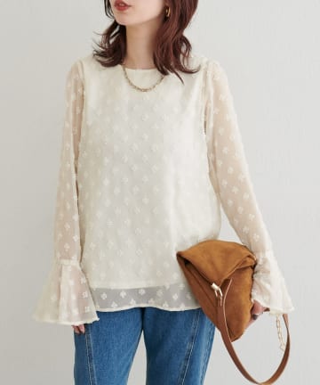 NICE CLAUP / OLIVE des OLIVE OUTLET(ナイスクラップ  / オリーブ デ オリーブ アウトレット) 【LARUTA】フラワードット柄ジャガードシアーブラウス