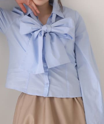 NICE CLAUP / OLIVE des OLIVE OUTLET(ナイスクラップ  / オリーブ デ オリーブ アウトレット) 【one after another】フロントギャザーリボンシャツ