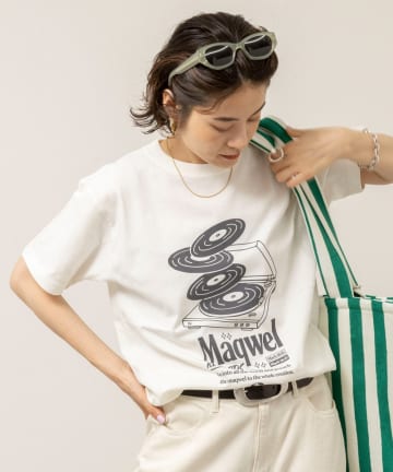 NOLLEY'S(ノーリーズ) ウォッシャブル Maqwel RECORDS オープンエンドプリントTシャツ