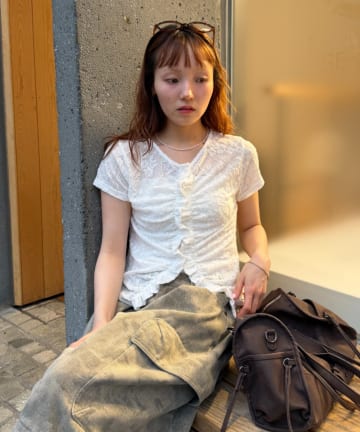 w closet(ダブルクローゼット) なみなみジャガードレースカーディガン