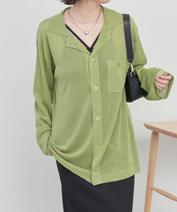 NICE CLAUP / OLIVE des OLIVE OUTLET(ナイスクラップ  / オリーブ デ オリーブ アウトレット) 【NUNIFE】袖ロゴ開襟ニットカーディガン