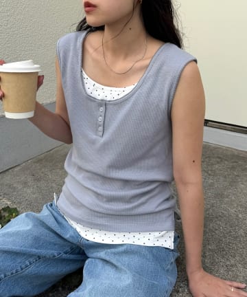 CIAOPANIC TYPY(チャオパニックティピー) 配色レイヤードヘンリーネックリブタンク
