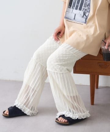 CIAOPANIC TYPY(チャオパニックティピー) 裾フリル切替メッシュレースフレアパンツ