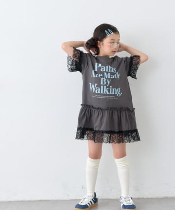 CIAOPANIC TYPY(チャオパニックティピー) 【KIDS】かすれロゴレースレイヤードミニワンピチュニック
