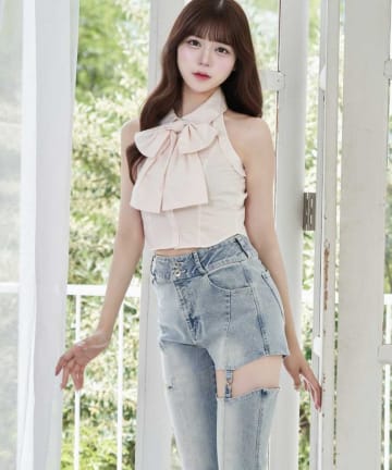 Belle Charme(ベルシャルム) Ribbon Tie Ame Sleeve Blouse
