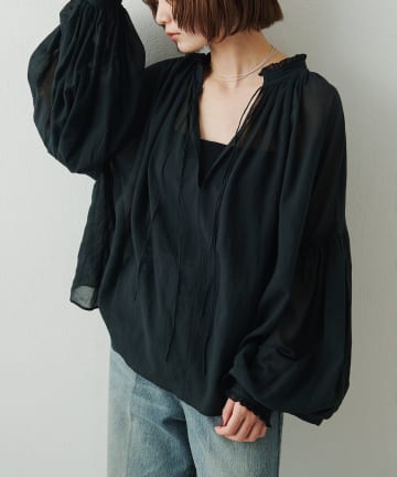 Whim Gazette(ウィム ガゼット) 2wayコットンシフォンブラウス