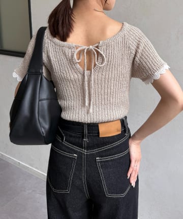 Thevon.(ゼヴォン) 袖レース付き2WAYリボンニット