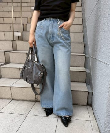 NICE CLAUP / OLIVE des OLIVE OUTLET(ナイスクラップ  / オリーブ デ オリーブ アウトレット) 【@_puni.moe企画】ハトメ&チェーン付バギーパンツ