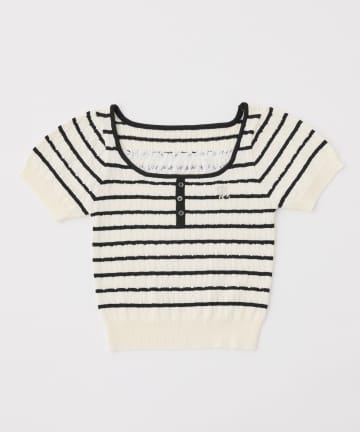 one after another NICE CLAUP(ワンアフターアナザー ナイスクラップ) 刺繍入りレースドッキングケーブルニット
