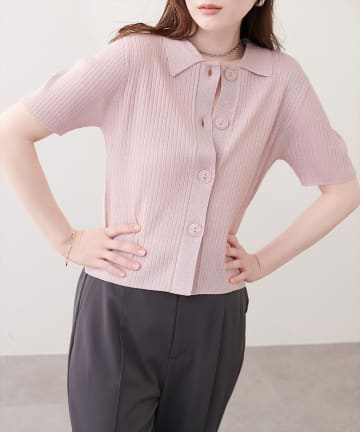natural couture(ナチュラルクチュール) 衿付きラメリブカーデ