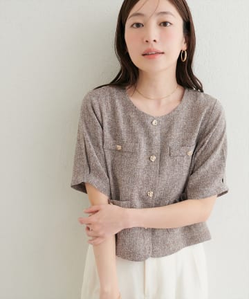 natural couture(ナチュラルクチュール) ツイード半袖ジャケット