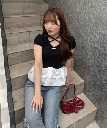 NICE CLAUP / OLIVE des OLIVE OUTLET(ナイスクラップ  / オリーブ デ オリーブ アウトレット) 【continuer】フリフリペプラムパフT